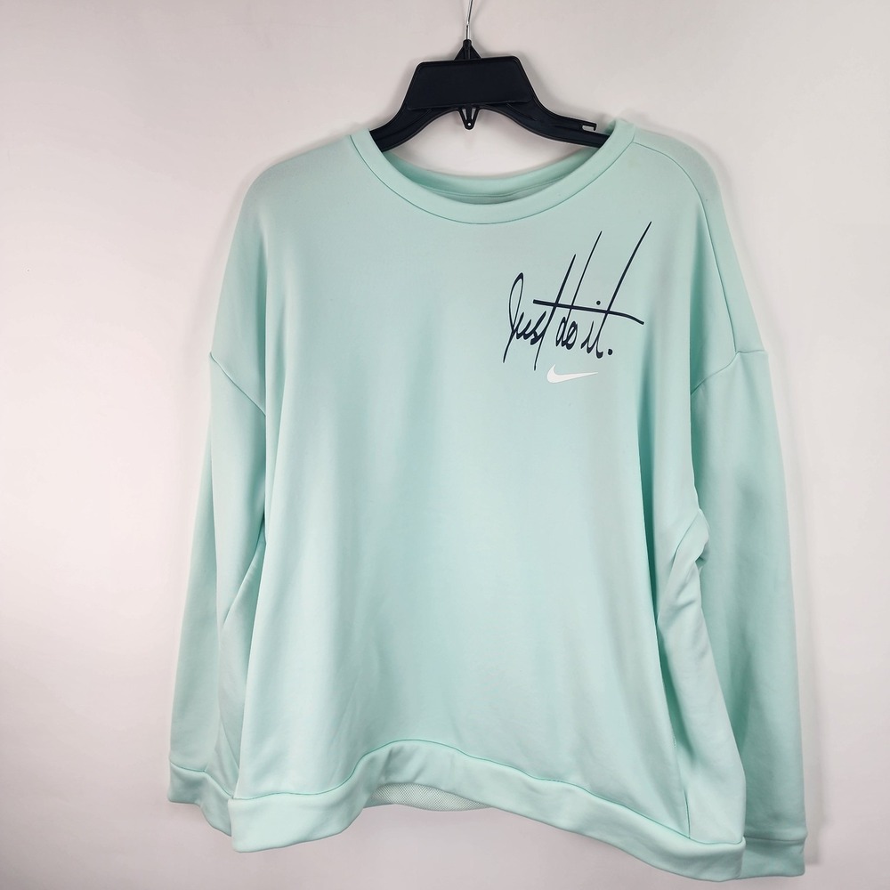 Nike Therma Just Do It Sweatshirt Women's L Igloo White Mint Green Soft Oversize